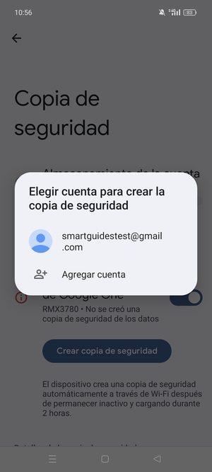 Seleccione su cuenta de copia de seguridad