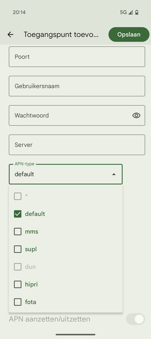 Zorg ervoor dat default geselecteerd is