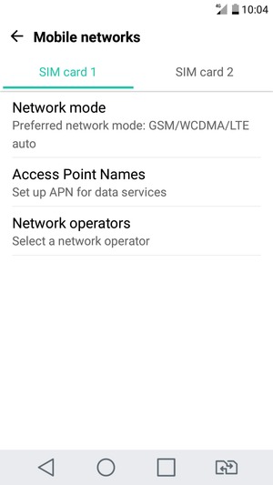 Select SIM card 1 or SIM card 2 and select Network mode