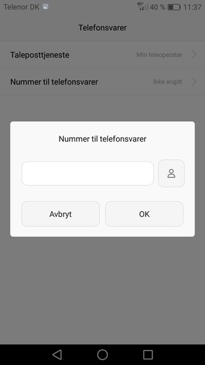 Skriv inn Nummer til telefonsvarer og velg OK