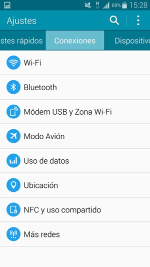 Seleccione Conexiones y Módem USB y Zona Wi-Fi