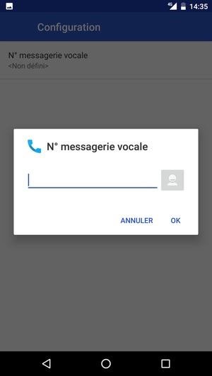 Saisissez le N° messagerie vocale et sélectionnez OK