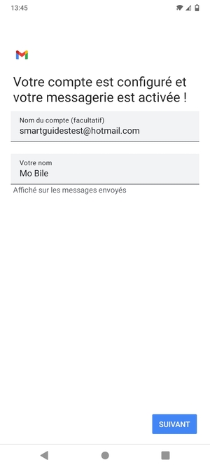 Donnez un nom à votre compte et saisissez votre nom. Sélectionnez SUIVANT