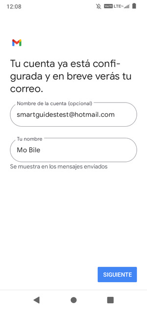 Déle a su cuenta un nombre y escriba su nombre. Seleccione SIGUIENTE