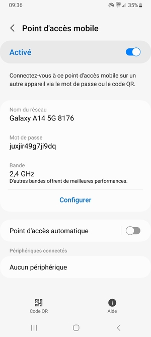 Votre téléphone est maintenant configuré pour être utilisé comme modem