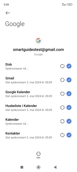 Dine kontakter fra Google vil synkroniseres til smarttelefonen din