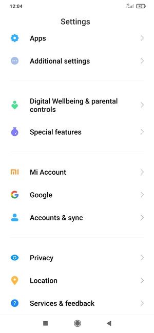 Scroll to and select Accounts & sync