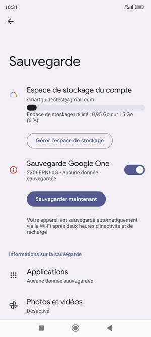 Sélectionnez Espace de stockage du compte