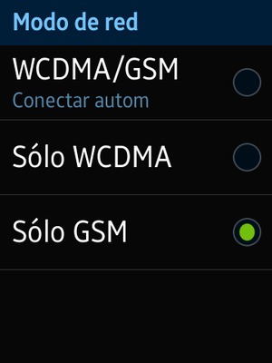 Seleccione Sólo GSM para habilitar 2G