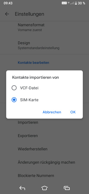 Wählen Sie SIM-Karte und OK