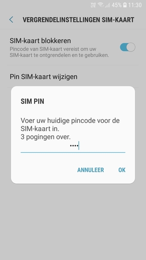 Voer uw huidige pincode voor de SIM-kaart in en selecteer OK
