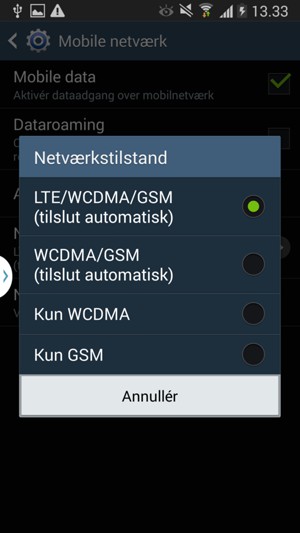 Vælg LTE/WCDMA/GSM for at aktivere 4G