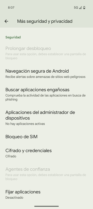 Desplácese y seleccione Bloqueo de SIM