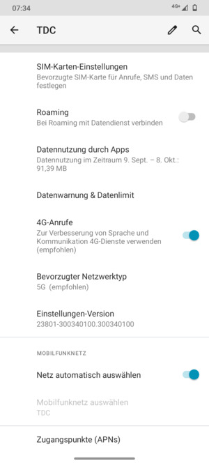 Schalten Sie Netz automatisch auswählen aus