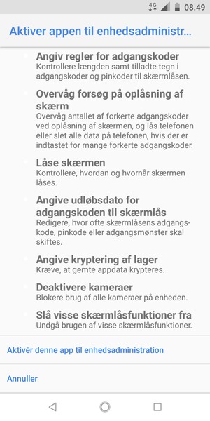 Scroll til og vælg Aktivér denne app til enhedsadministration