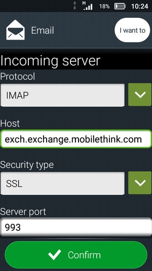 Scroll down and enter Exchange server address