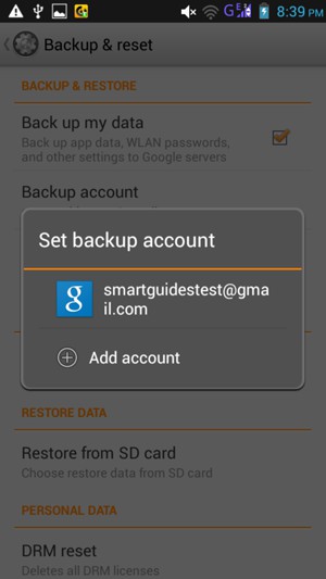 Select your Backup account