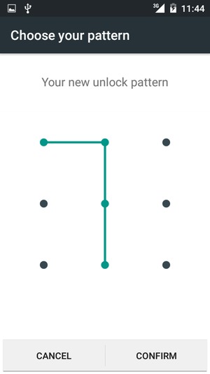 Draw the unlock pattern again and select CONFIRM
