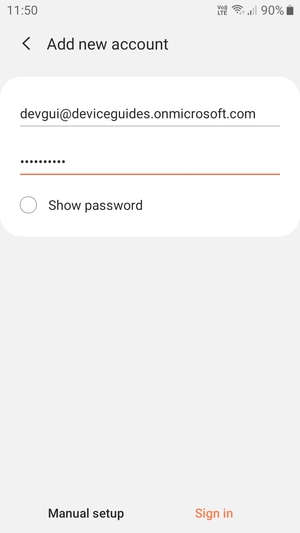 Enter your Email address and Password. Select Manual setup
