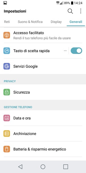 Scorri e seleziona Sicurezza