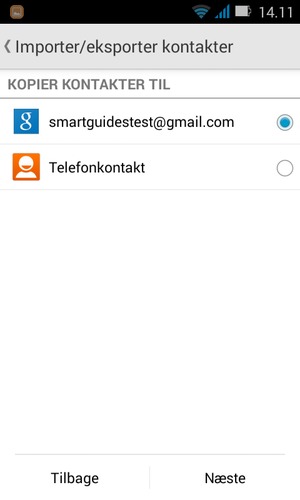 Vælg din Google konto og Næste