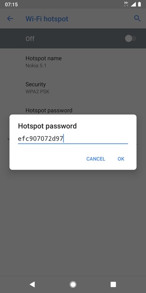 Enter a Wi-Fi hotspot password of at least 8 characters and select OK