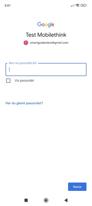 Skriv inn Gmail passord og velg Neste