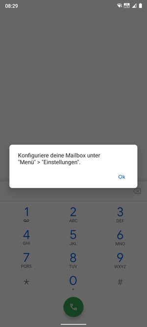 Falls Ihre Voicemail nicht eingerichtet ist, wählen Sie OK