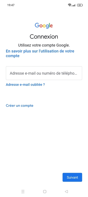 Saisissez votre adresse Gmail et sélectionnez Suivant