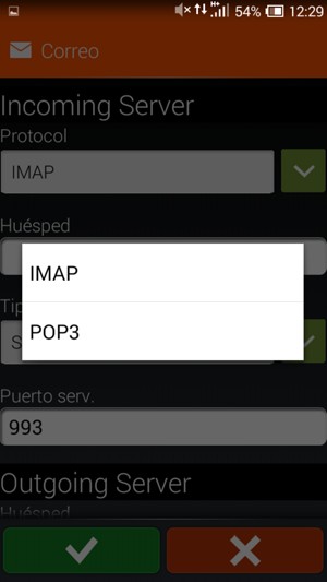 Seleccione IMAP o POP3