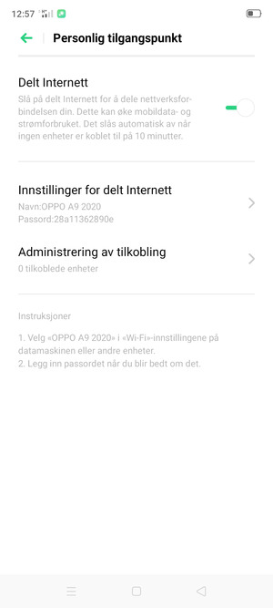 Telefonen din er konfigurert for bruk som et modem