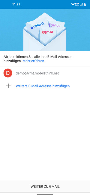 Wählen Sie WEITER ZU GMAIL