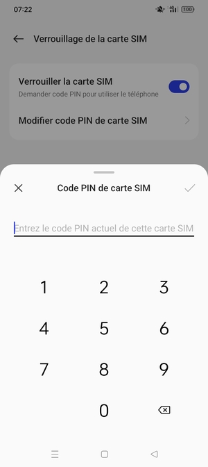 Saisissez code PIN actuel de carte SIM et sélectionnez OK