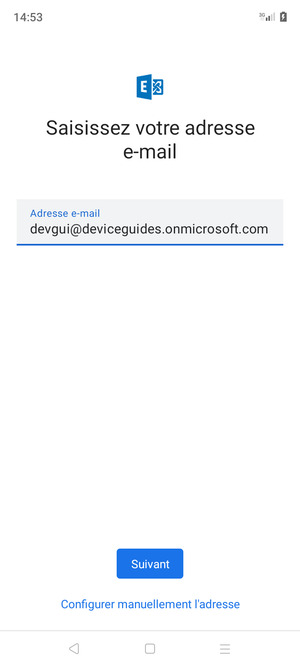 Saisissez votre adresse e-mail et sélectionnez Configurer manuellement l'adresse