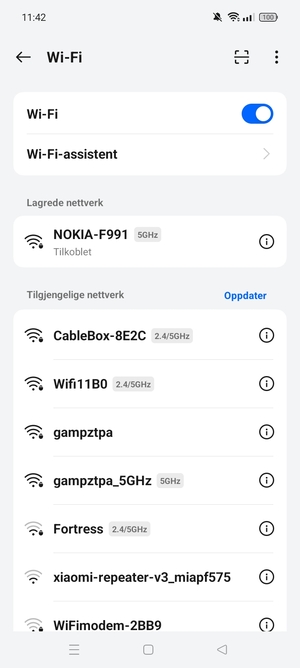 Du er nå koblet til Wi-Fi-nettverket