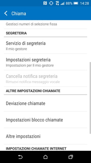 Scorri e seleziona Impostazioni segreteria