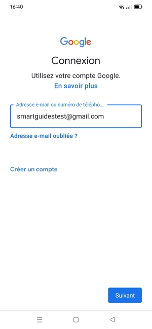 Saisissez votre adresse Gmail et sélectionnez Suivant