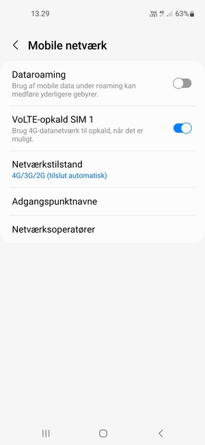 Vælg Netværkstilstand