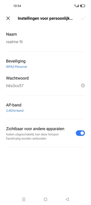 Voer een wachtwoord van een WiFi-hotspot in van ten minste 8 tekens en selecteer OK