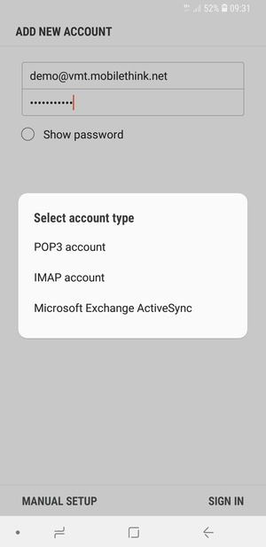 Select POP3 account or IMAP account