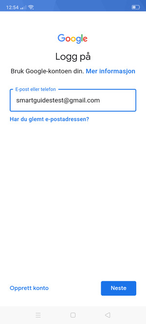 Skriv inn din Gmail-adresse og velg Neste