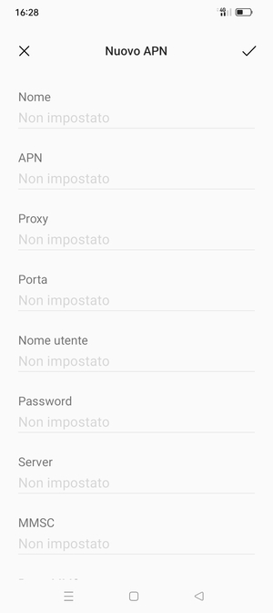 Inserisci le informazioni di Internet