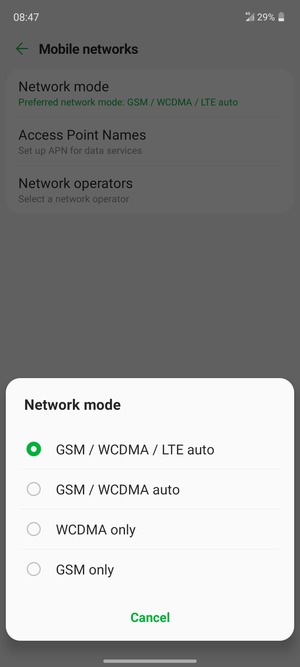 Select GSM / WCDMA auto to enable 3G and GSM / WCDMA / LTE auto  to enable 4G