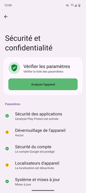 Sélectionnez Déverrouillage de l'appareil