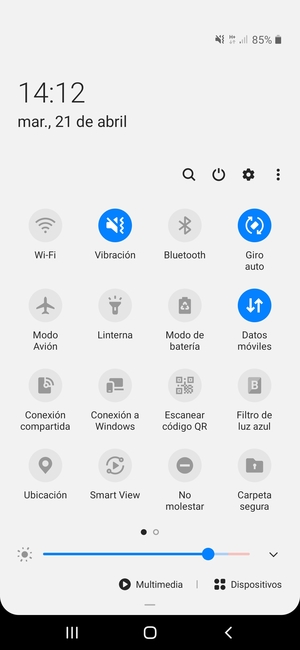 Seleccione Vibración para cambiar al modo silencio