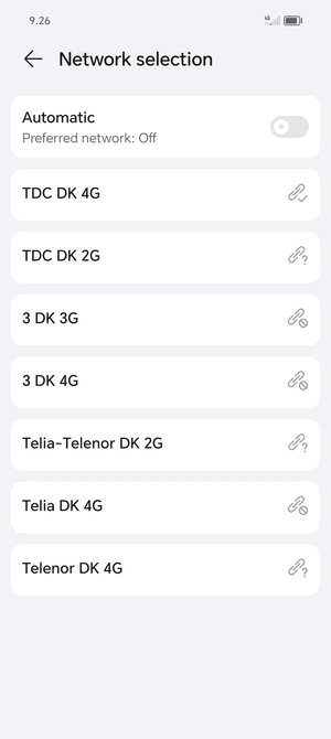 Select a network operator from the list