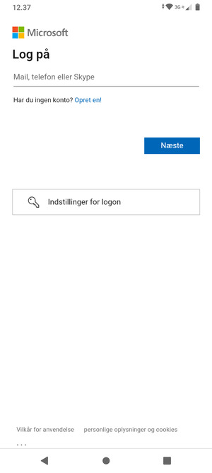 Indtast din e-mailadresse og vælg Næste