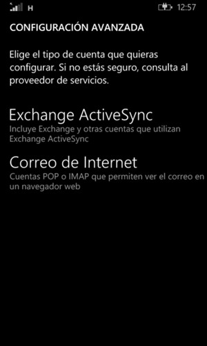 Seleccione Exchange ActiveSync