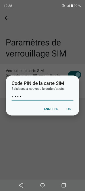 Veuillez confirmer votre nouveau code PIN et sélectionner OK