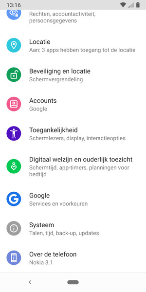 Scroll naar en selecteer Accounts